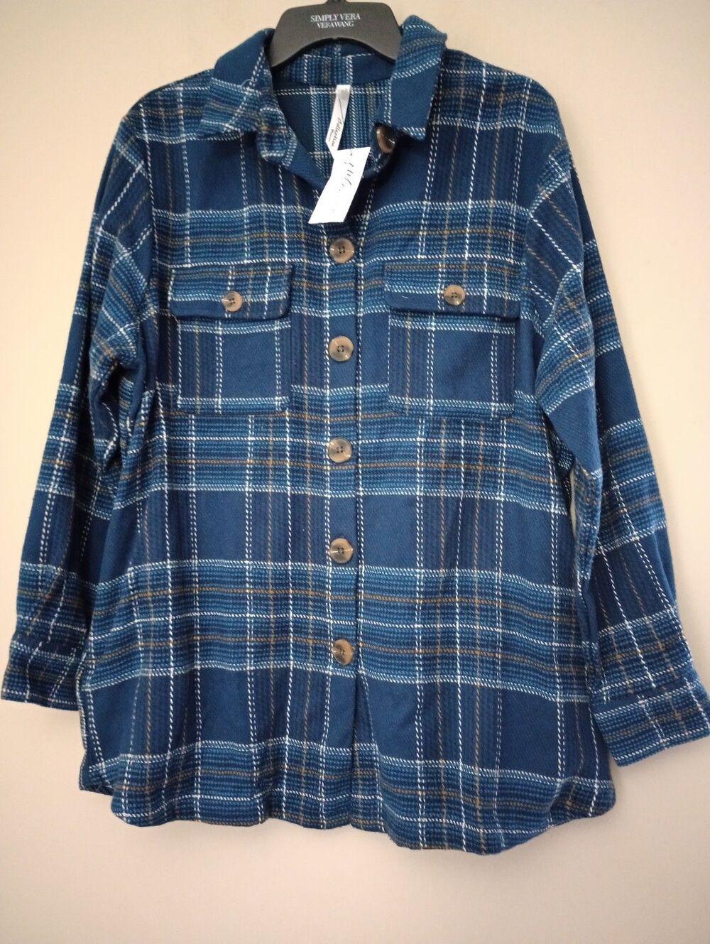 NWT NY Collection Blue Plaid Long Sleeve Shacket Pockets Size 1X